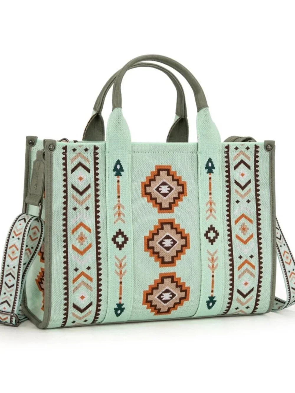 Montana West Aztec Retro Arrows Dual Sided Print Large Tote/Crossbody Green